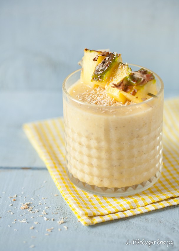 A glass of pineapple and coconut smoothie