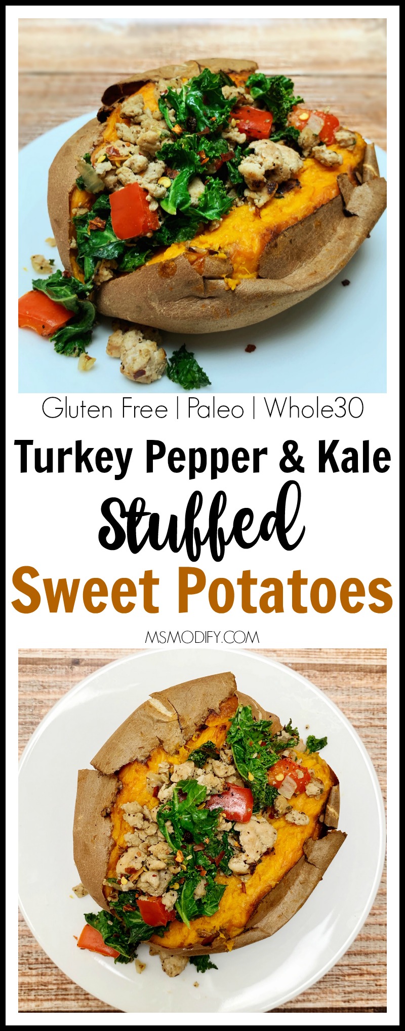 Turkey, Pepper & Kale Stuffed Sweet Potato