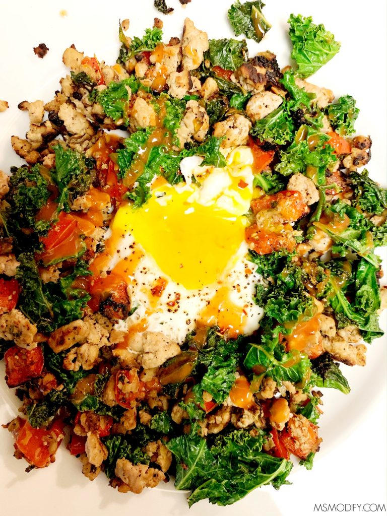 Turkey, Pepper & Kale Stuffed Sweet Potato