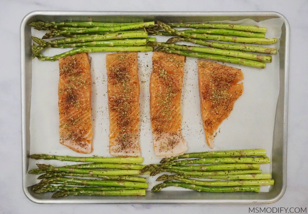 One-Pan Bruschetta Salmon and Asparagus | MsModify